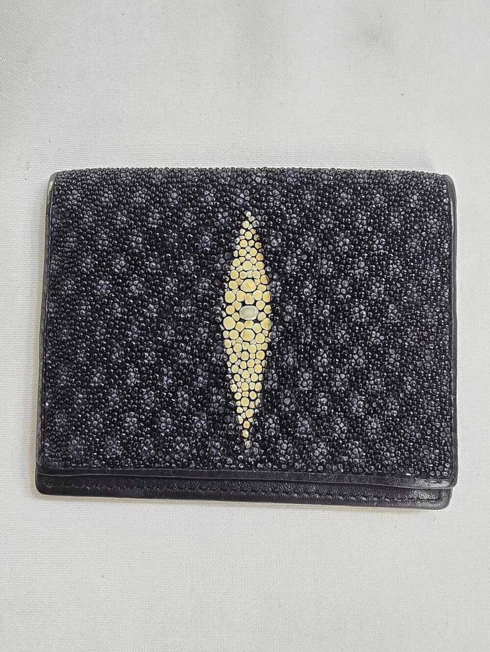 Genuine Stingray Leather Beaded Bifold Wallet Black Made In Thailand. Rare